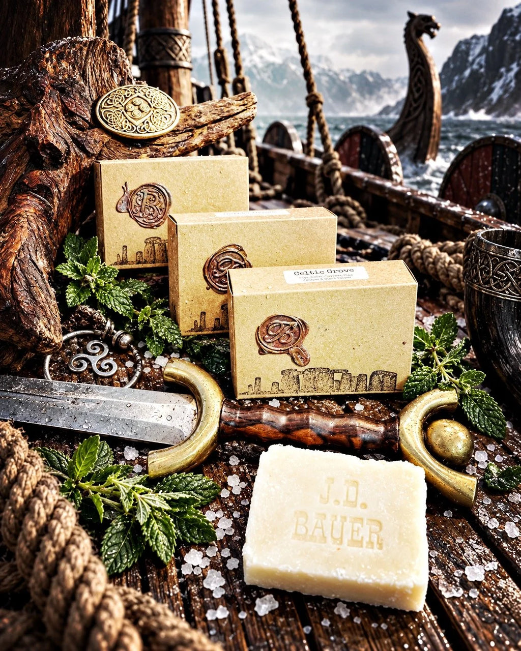 Viking Ice handmade peppermint and birch bar soap with sea salt