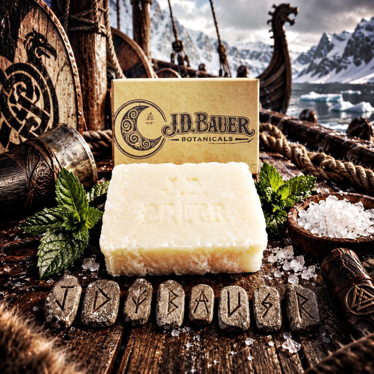 Viking Ice handmade peppermint and birch bar soap with sea salt, view 2