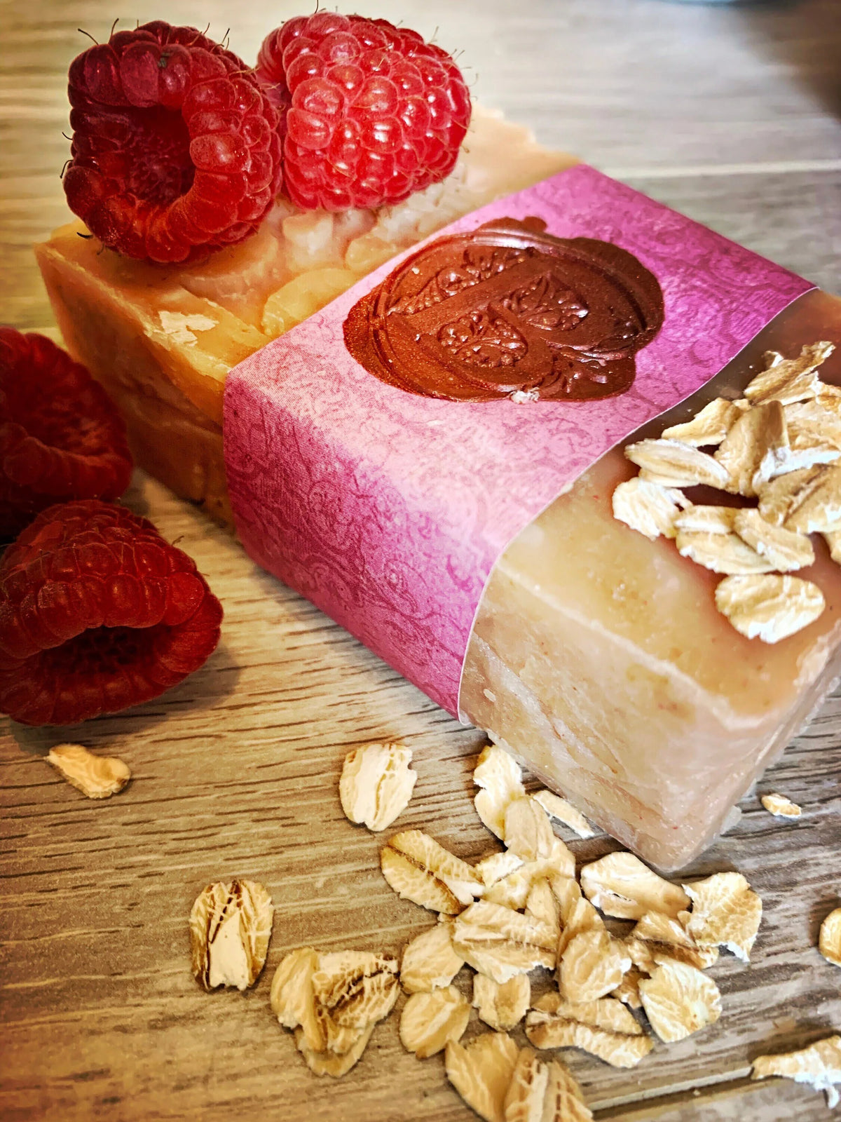 Raspberry and oatmeal handmade bar soap