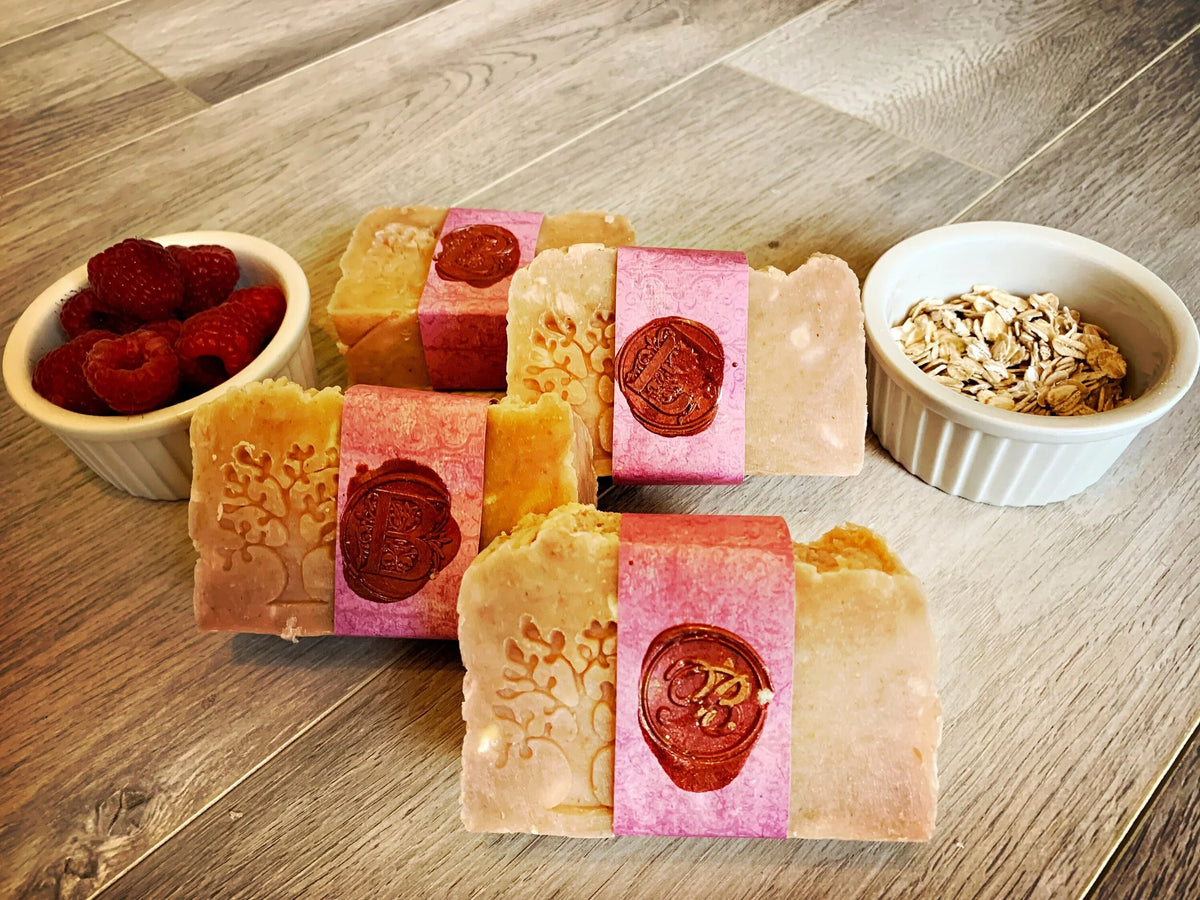 Raspberry and oatmeal handmade bar soap, view 2